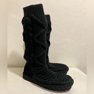 UGG CLASSIC TALL CHUNKY KNIT BLACK CARDY WOMEN'S COZY BOOTS SIZE US 12